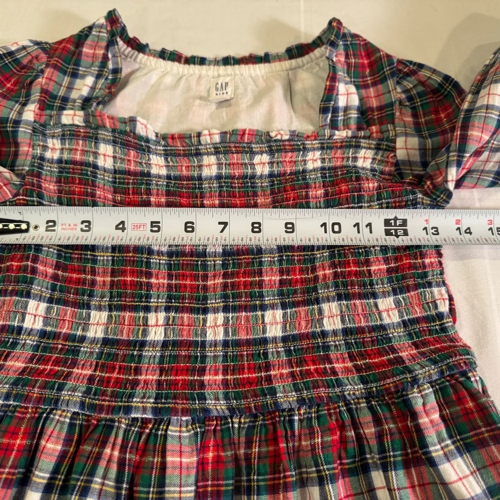 Gap Red Ivory Frost Holiday Smocked Plaid Dress Lined 100% cotton size XL(12)